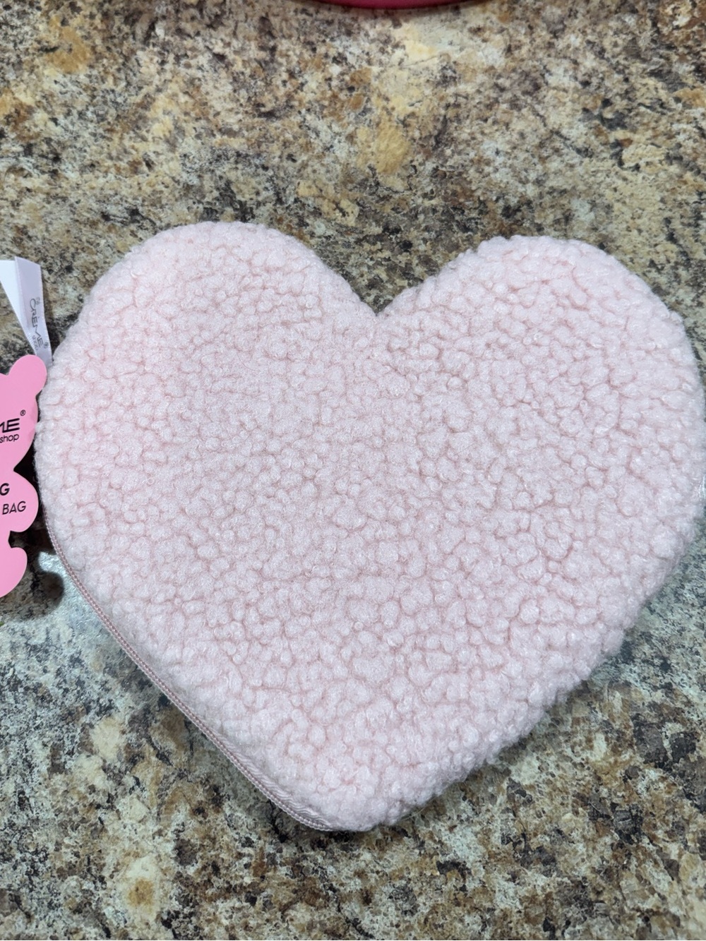 THE CREME SHOP SHERPA HEART SHAPED COSMETIC POUCH NWT
